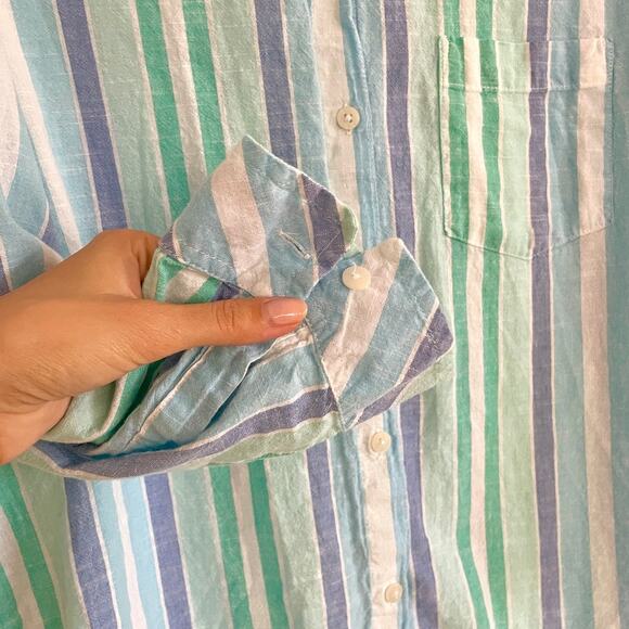 Juniper + Lime - Blue Striped Button Down Long Sleeve Cotton Shirt - Picture 3 of 6